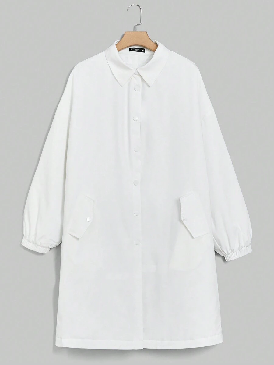SHEIN EZwear Plus Drop Shoulder Flap Detail Coat - White - View 1