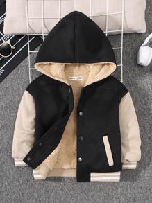 SHEIN 小男孩休閒街頭風格寬鬆連帽外套太空人背設計拼布袖條紋裝飾適合秋冬 - 彩色 - 查看 3