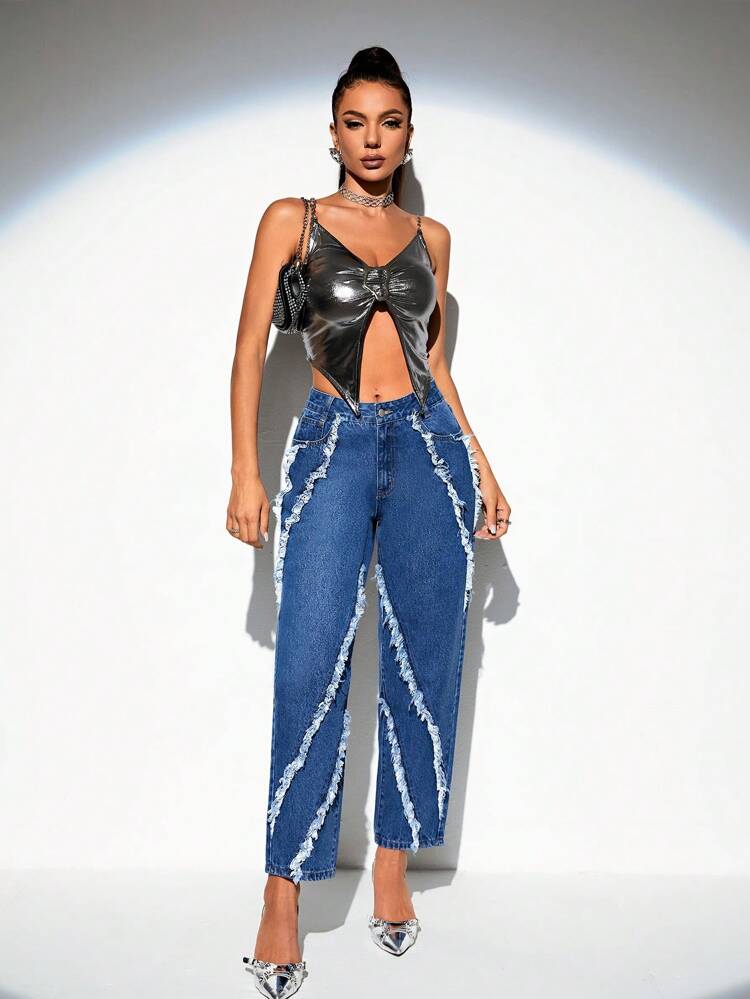 Raw Trim Mom Fit Jeans