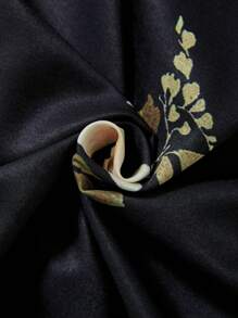 Sweetra Floral Print Tie Neck Lantern Sleeve Dress - Black - View 3