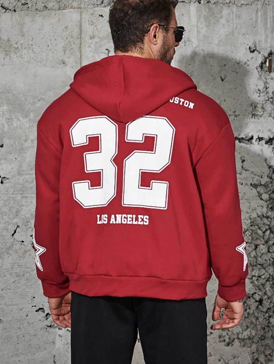 Manfinity Homme Nam Kích thước lớn Lỏng lẻo phù hợp In thư Dây rút Dây kéo Hoodie - Màu Đỏ Sâu - Xem 1