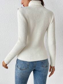 SHEIN Frenchy 高領紐扣細節套頭毛衣 - 白色 - 查看 2