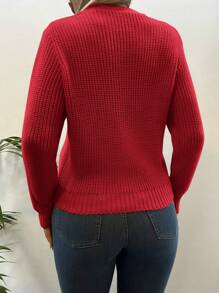 EURMUSE Drop Shoulder Button Front Cardigan - Red - View 2