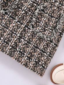 女大童荷葉邊T恤&格紋印花腰帶半身裙 - 黑色 - 查看 4