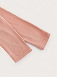 SHEIN EZwear 粉色褶皱立领修身优雅长袖 T 恤