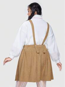 ROMWE Kawaii Plus Cartoon Embroidery Overall Dress Without Sweatshirt - Brown - View 3