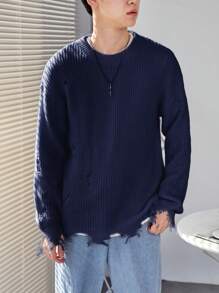 Manfinity EMRG Männer Pullover mit Riss Drop Shoulder Riss, - Königsblau - Übersicht 1