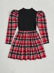 SHEIN Cô gái Tween In kẻ sọc Tay áo Cổ giả Đầm - Nhiều màu - Xem 5