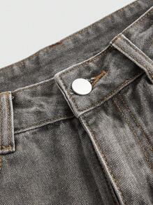 ROMWE Grunge Punk Denim mùa giặt Cat Whiskers quần ống rộng Quần denim - Màu xanh Bạc hà - Xem 3