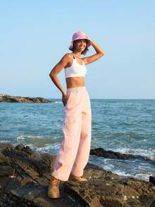 In My Nature Flap Pocket Side Outdoor Pants Beach Pants - Pink - View 4