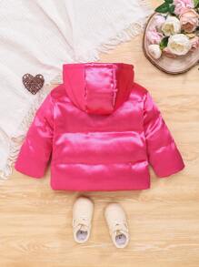 SHEIN Baby Girl Zip Up Hooded Padded Coat - Pink - View 2