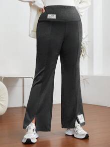 Mulvari 大碼字母補丁細節下擺開叉喇叭褲 - 深灰色 - 查看 5