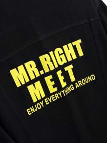 Manfinity Homme Men's Letter Printed Flap Pocket Denim Jacket - Black - View 6