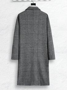 Manfinity Homme 男式寬鬆格紋單排扣大衣 - 灰色 - 查看 2
