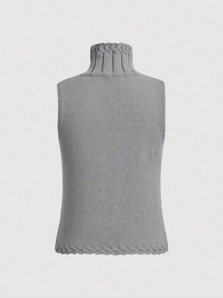 Solid High Neck Sweater Vest