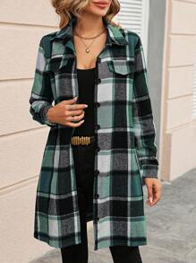 SHEIN Frenchy In kẻ sọc Thả vai Chi tiết về Flap áo - màu xanh lá - Xem 5