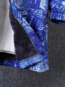 SHEIN Young Boy Denim Effect Fuzzy Lined Hooded Coat Without Sweater - Multicolor - View 4