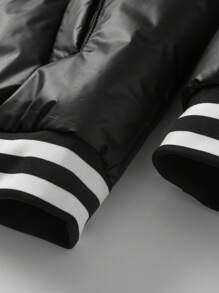 Manfinity LEGND Men Letter Graphic Striped Trim Slant Pockets Padded Coat - Black - View 4