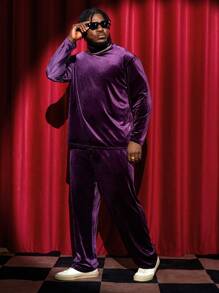 GENTILAND 男式加大高領絨面套頭衫和長褲 - 紫色 - 查看 5