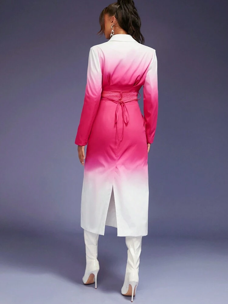 Ombre Cut Out Tie Button Trench Coat