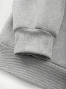 SHEIN EZwear 卡通图案保暖内衬套头卫衣 秋季卫衣 - 灰色 - 查看 4