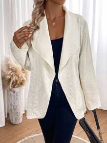 SHEIN LUNE Waterfall Collar Open Front Coat - Apricot - View 4