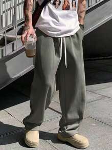 Manfinity Hypemode Loose-Fit Men's Sweatpants With Drawstring Waist And Slant Pockets - Dark Grey - View 1