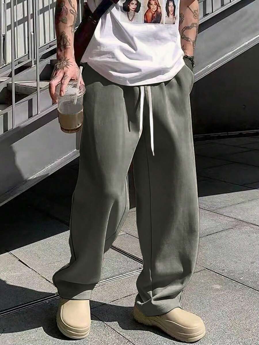 Manfinity Hypemode Loose-Fit Men's Sweatpants With Drawstring Waist And Slant Pockets - Dark Grey - View 1