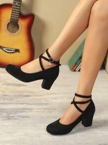 Damen Frühling/Herbst Europäischer Stil Urlaubs-Schnürpumps mit Maryjane-Absatz, runder Spitze, für Party und Tanz, elegant