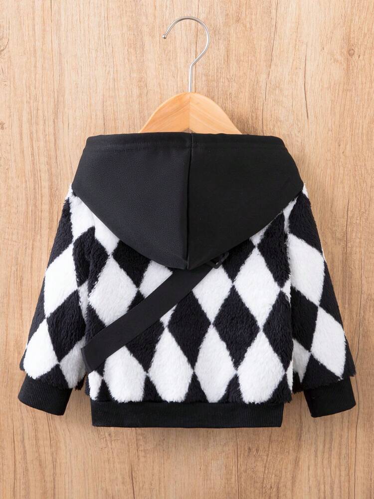 Baby Jungen Teddy Jacke mit Argyle Muster, Kapuze, & Tasche