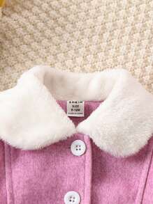 Baby Girl Borg Collar Button Front Overcoat & Hat - Pink - View 3