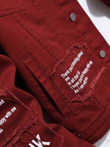 Manfinity Homme Nam Đồ họa Khẩu hiệu Túi có nắp Áo khoác denim Without Tee - Đỏ - Xem 3