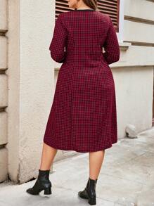 EMERY ROSE Talla grande Vestido con estampado de pata de gallo unido en contraste - Multicolor - Ver 2