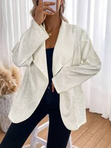 SHEIN LUNE Waterfall Collar Open Front Coat - Apricot - View 3