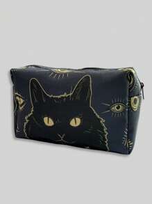 ROMWE Goth 1pc Black Cat Back To School Makeup Bag - Multicolor - View 1