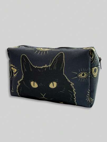 Goth 1pc Black Cat Back To School Makeup Bag