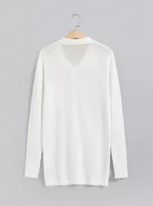 素色前紐扣口袋貼布襯衫洋裝 - 白色 - 查看 2