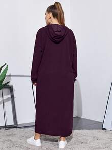 Mulvari 大碼標語圖案抽繩連帽洋裝 - 紫色 - 查看 2