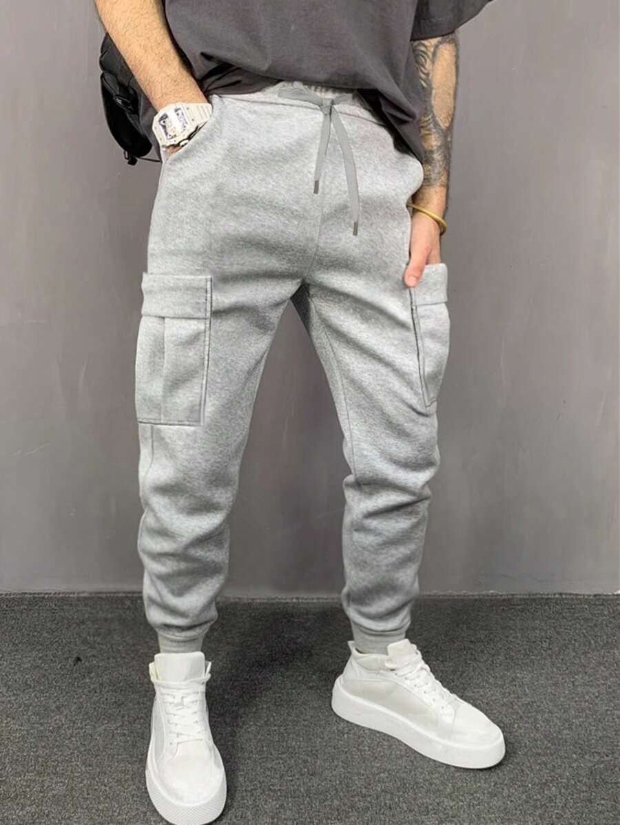 Manfinity Hypemode Nam Túi bên cạnh Eo dây rút Quần thể thao - Màu Xám nhạt - Xem 1