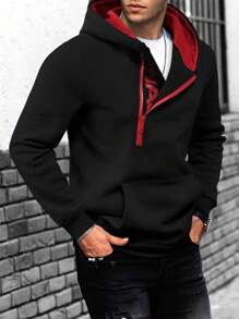 Manfinity Homme 男士 1 件字母图案拉链前袋鼠口袋连帽衫 男士黑色连帽衫 男士连帽衫 休闲男士黑色连帽衫 男士黑色连帽衫 男士黑色连帽衫 - 黑色 - 查看 1