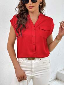 SHEIN Essnce Camisa con bolsillo con solapa de manga murciélago