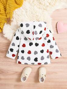 SHEIN 女嬰愛心圖案毛絨襯裡連帽外套