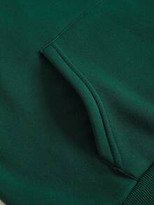 SHEIN EZwear Plus Size Letter Graphic Kangaroo Pocket Drawstring Thermal Lined Sweatshirt - Green - View 4