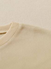 印有口號和心形圖案的大碼保暖運動衫 - 杏色 - 查看 4