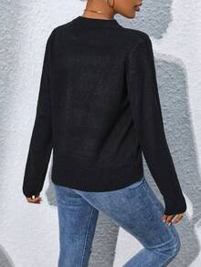 SHEIN Essnce Jersey con bordado floral de hombros caídos - Negro - Ver 2