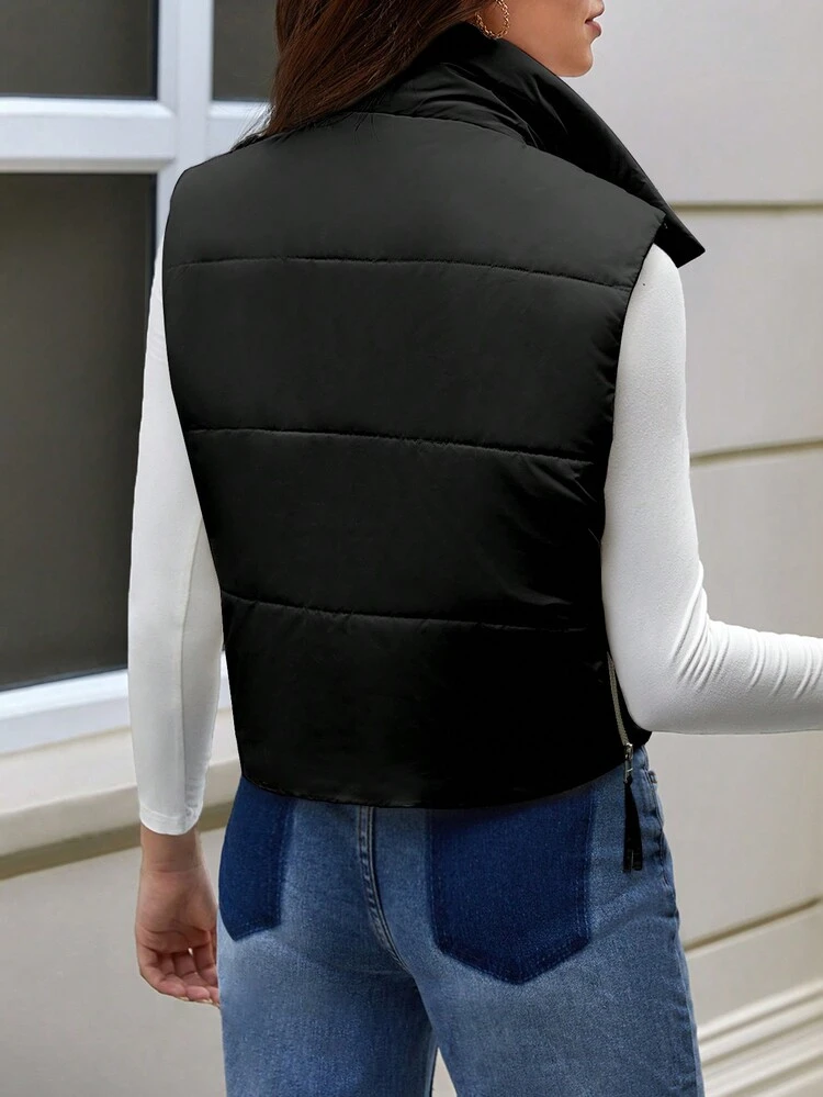 Women's Solid Color Front Button Sleeveless Simple Casual Winter Jacket