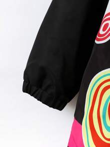 SHEIN Abrigo acolchado con capucha, ribete de borreguillo, gráfico de dibujos animados y letras para niña joven