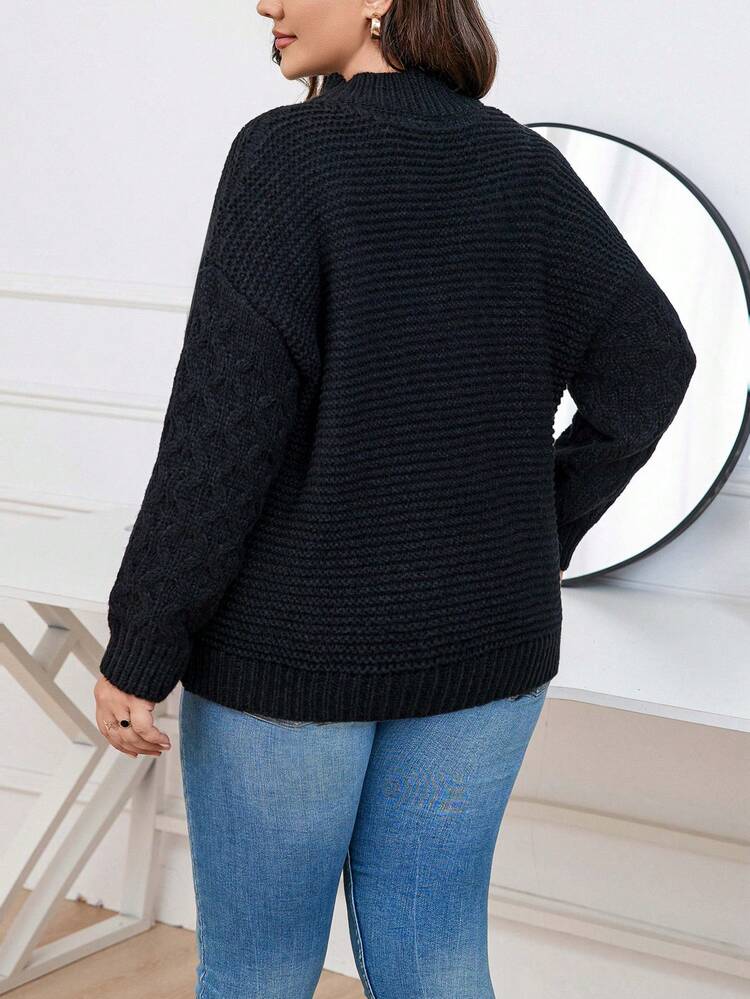 Plus Mock Neck Drop Shoulder Sweater Knit Pullover Fall Winter Sweater