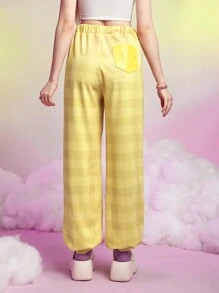 SHEINNeu Plaid Letter & Cartoon Graphic Drawstring Waist Sweatpants - Multicolor - View 3