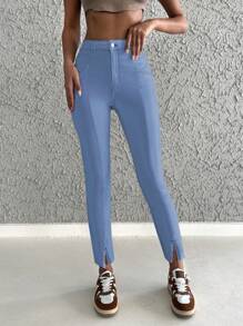 EURMUSE Jean Skinny Unicolore Fendu - Jean clair - Voir 4